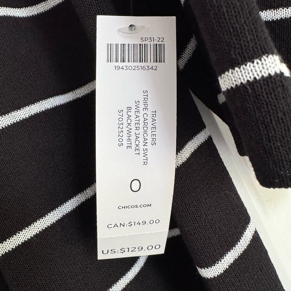 NWT Chico’s Travelers Stripe Cardigan Sweater Jacket Black White Size Small - Picture 5 of 5